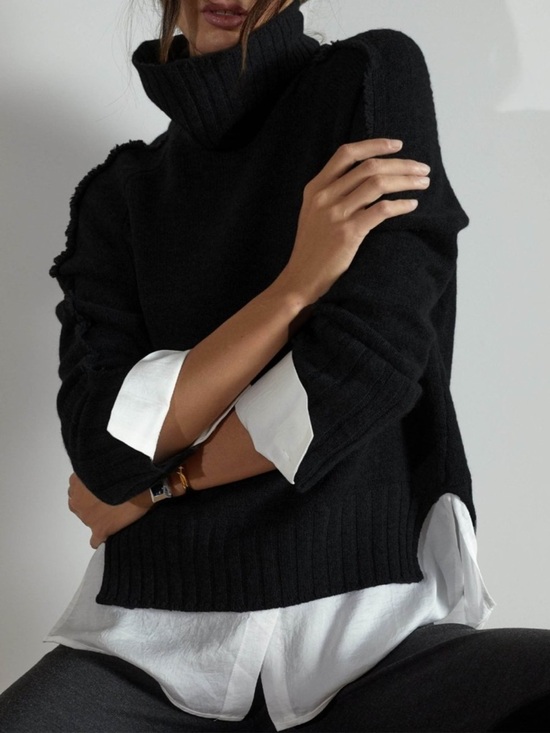 Brochu Walker Sweaters - Brochu Walker The Jolie Fringe Layered Looker Black Cashmere Sweater Size Medium
